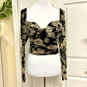 Just Polly Cropped Mesh Long Sleeve Bustier Top women’s size M